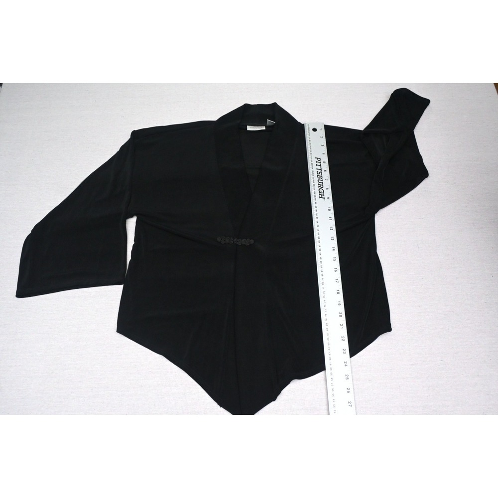 Chicos Travelers Vintage 90s Womens 3 Black Slinky Knit Draped Open Front Jacket - Picture 3 of 9